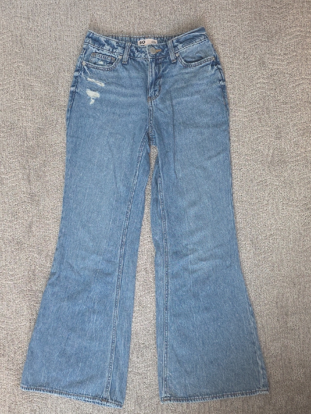 SO Brand Mid-Rise Destructed Baggy Flare Jeans